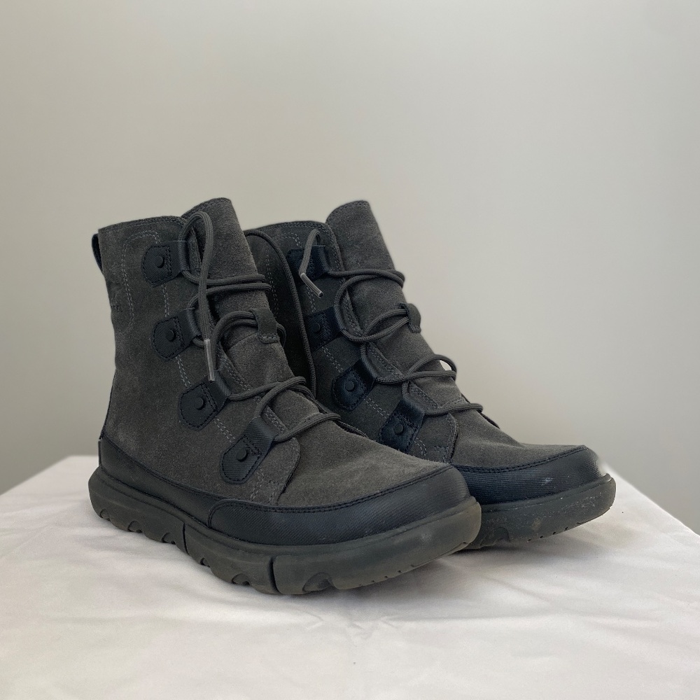 Men's SOREL Explorer Boot Sz 9 Black/Dark Gray - EUC